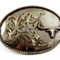 Vintage Large Silvertone Western Cowboy Longhorn Bull Belt Buckle 10292013