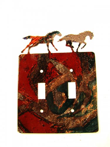 2 Wild Horses Running Double Switch Outlet Cover Plate by LaZart USA 6915