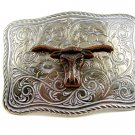 Made in USA Silver Tone Bull Head Belt Buckle #102113