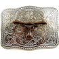Made in USA Silver Tone Bull Head Belt Buckle #102113