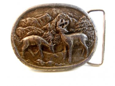 Vintage Doe & Buck Deer Belt Buckle by Indiana Metal Craft