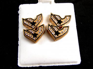 Fancy Black & Goldtone CZs Pierced Studs Shipping