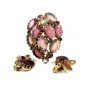 1950's Pink Purplish Aurora Borealis Rhinestones Brooch Earrings Unmarked 102014