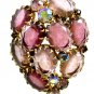1950's Pink Purplish Aurora Borealis Rhinestones Brooch Earrings Unmarked 102014