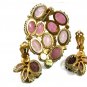 1950's Pink Purplish Aurora Borealis Rhinestones Brooch Earrings Unmarked 102014