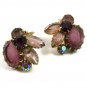 1950's Pink Purplish Aurora Borealis Rhinestones Brooch Earrings Unmarked 102014