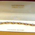 Sterling Silver 18Kt Gold Diamond Accent & Hearts Bracelet MIB