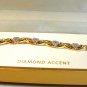 Sterling Silver 18Kt Gold Diamond Accent & Hearts Bracelet MIB