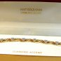 Sterling Silver 18Kt Gold Diamond Accent & Hearts Bracelet MIB