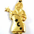 Goldtone & Black Wizard With Wand Brooch 8414