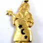 Goldtone & Black Wizard With Wand Brooch 8414