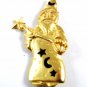 Goldtone & Black Wizard With Wand Brooch 8414