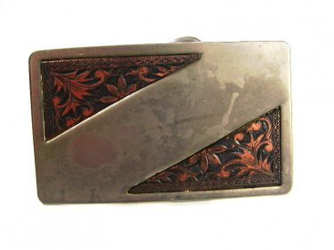 Vintage Working Cowboy Silvertone & Copper Belt Buckle Unbranded 71215