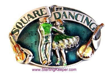 Vintage 1989 Enameled Square Dance Buckle Belt Buckle by Siskiyou
