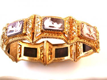Gorgeous Victorian Etruscan 800 Silver Gold Vermeil Cameos Bracelet