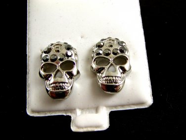 Skull w Black CZs Pierced Studs Earrings 12092013g