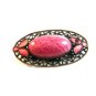 Vintage Brass ? Pink Glass & Pink Enamel Filigree Brooch 02032013dc