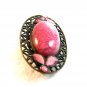 Vintage Brass ? Pink Glass & Pink Enamel Filigree Brooch 02032013dc