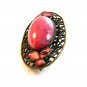 Vintage Brass ? Pink Glass & Pink Enamel Filigree Brooch 02032013dc