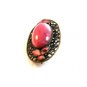 Vintage Brass ? Pink Glass & Pink Enamel Filigree Brooch 02032013dc