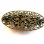Vintage Brass ? Pink Glass & Pink Enamel Filigree Brooch 02032013dc