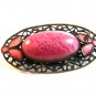 Vintage Brass ? Pink Glass & Pink Enamel Filigree Brooch 02032013dc