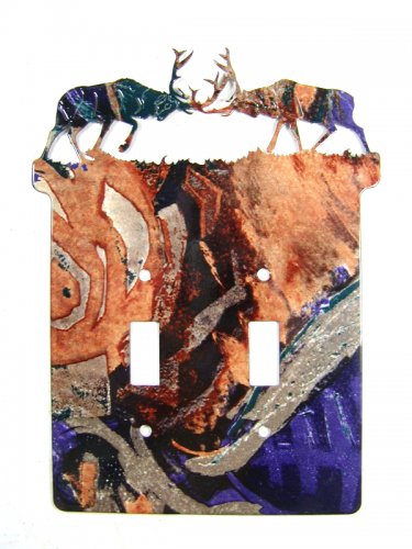 Buck Deers Fighting Double Switch Outlet Cover Plate by LaZart USA 6915