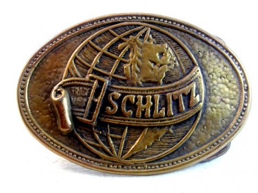 Vintage Solid Brass Schlitz World Globe Belt Buckle