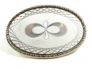 Unmarked Silvertone & White Belt Buckle 10292013