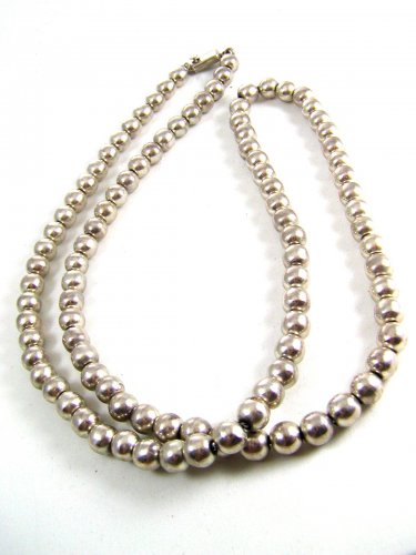 Mexican Sterling Silver 32" Ball Necklace