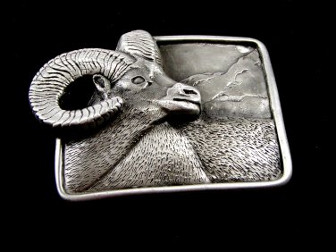 Big Horn Sheep Pewter Belt Buckle by KEV Made in USA 6514 Old New Stock