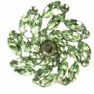 True Vintage Silvertone Light Green Rhinestones Brooch Unmarked 102014