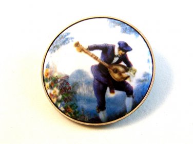 Vintage Man in Blue Playing Mandolin Brooch
