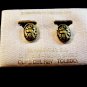 Vintage Damascene Birds Clip On Earrings on original Backing