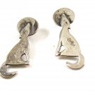 Mexican Sterling Silver Wolf Howling At Moon Pieced Earrings
