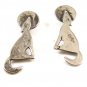Mexican Sterling Silver Wolf Howling At Moon Pieced Earrings