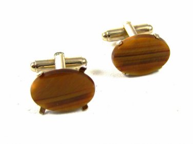True Vintage Goldtone & Tiger Eye Cufflinks By Dante 102114