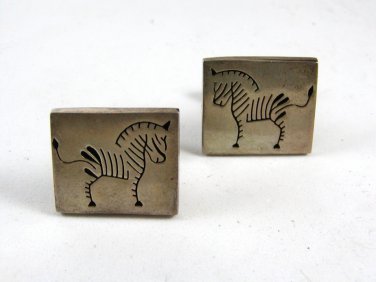 Old Mexican Eagle Mark 3 Taxco Sterling Silver Zebra Cufflinks Marked NAR