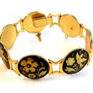 Vintage Damascene Birds Flowers Link Bracelet