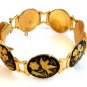 Vintage Damascene Birds Flowers Link Bracelet