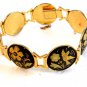 Vintage Damascene Birds Flowers Link Bracelet