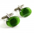 Unmarked Silvertone & Green Cufflinks 11062013cb