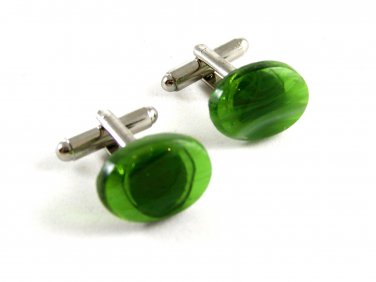 Unmarked Silvertone & Green Cufflinks 11062013cb
