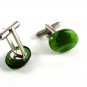 Unmarked Silvertone & Green Cufflinks 11062013cb