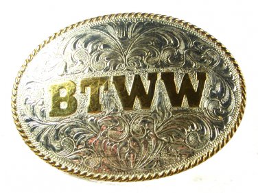 BTTW Balls To The Walls 2 Tone Belt Buckle by M & P Buckle Co Mexico 7215