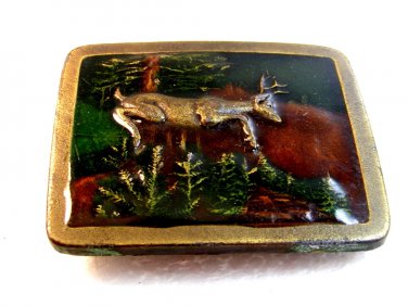 Vintage 1977 Indana Metal Craft Deer Belt Buckle
