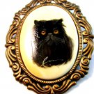 Vintage Signed Enameled Wood Hand Painted Cat Brooch