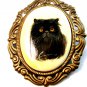Vintage Signed Enameled Wood Hand Painted Cat Brooch