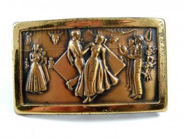 Vintage Square Dance Ho Down Belt Buckle 6914 Not Signed