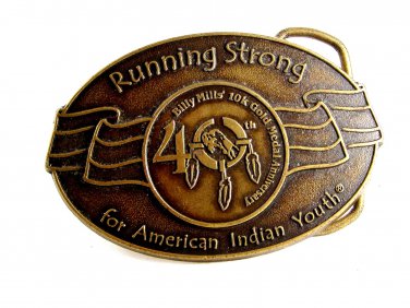 Billy Mills Running Strong 40 10K Gold Medal Belt Buckle 12042013